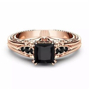 Women Rose Gold Filled Black Sapphire  Ring